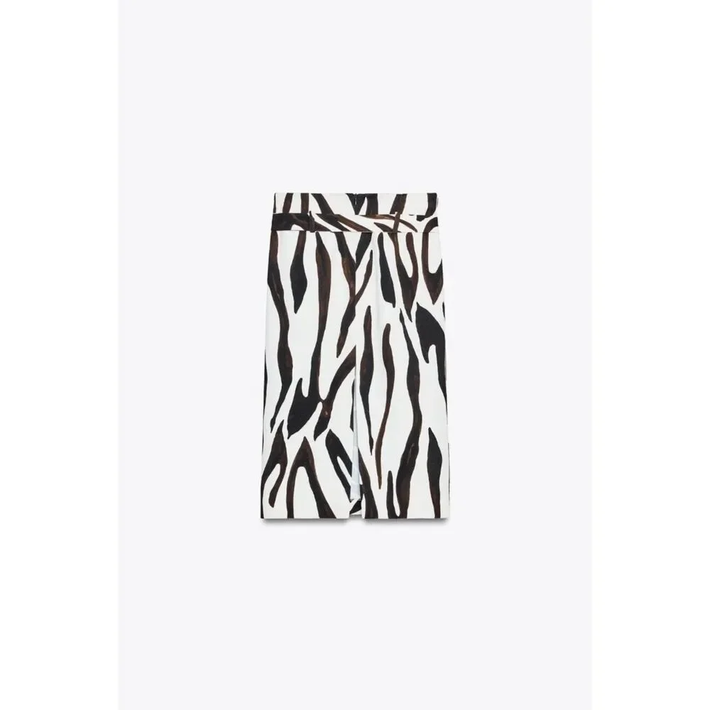 Zara ZW collection Women Animal Print Pencil Skirt Small Black Ecru 8430/055 NWT